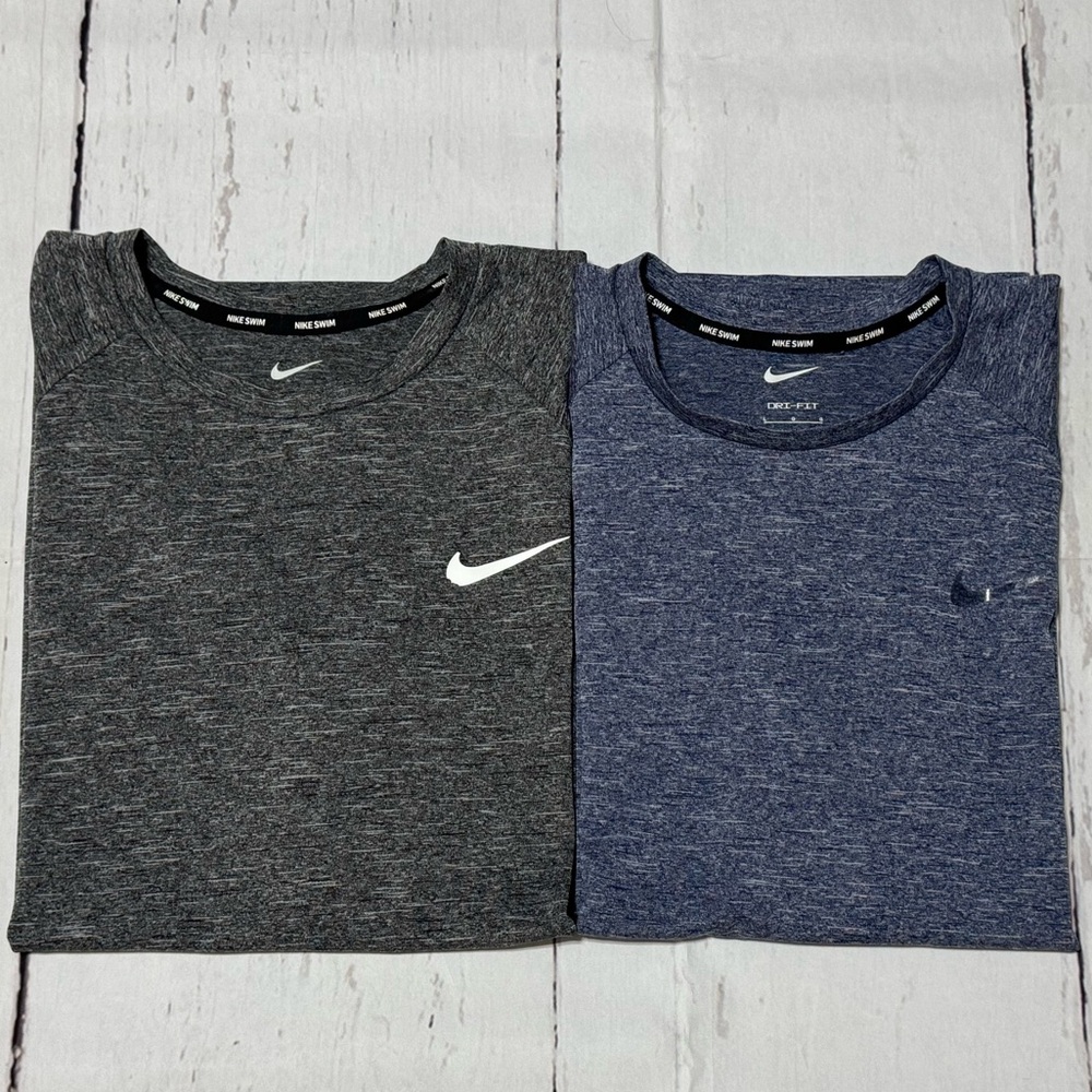 Nike mens L blue & gray short sleeve UPF 40+ hydroguard swim shirt set of 2